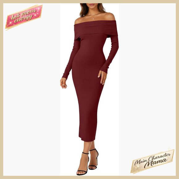 Off Shoulder Bodycon Sweater Dress Long Sleeve Maxi Elegant Cocktail Party